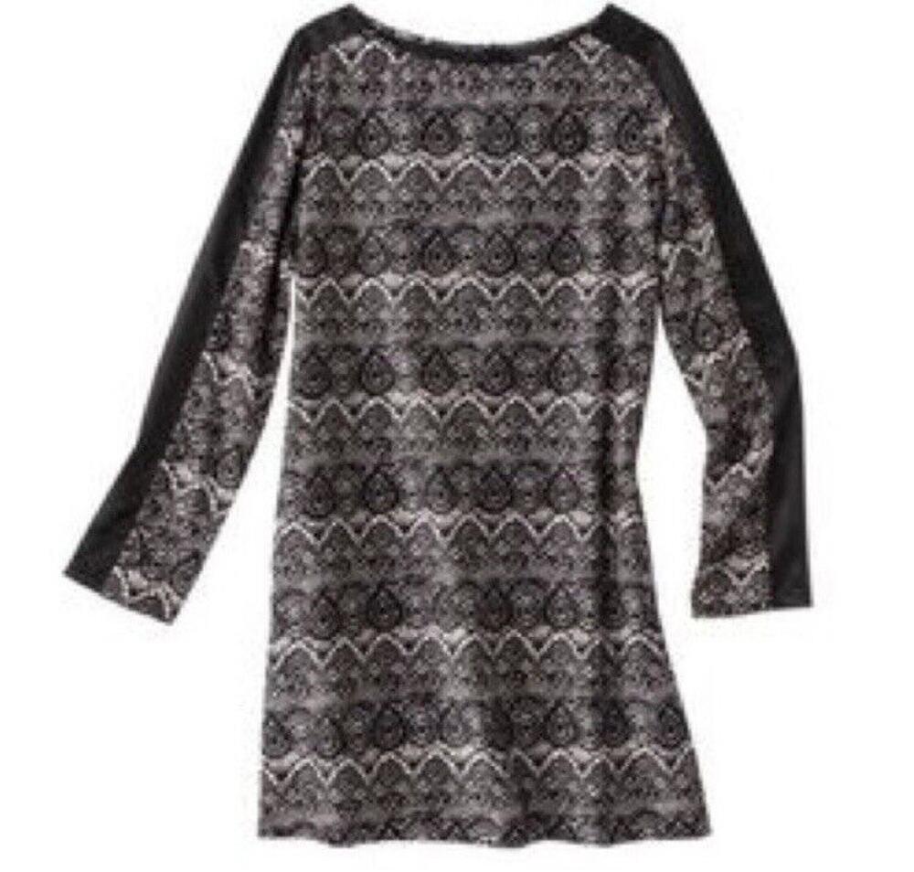 Mossimo Faux Lace Print Black Shift Long Sleeve Dress Small Medium Zip Back 8